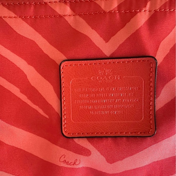 Coach Orange Coral Zebra Print Tote Bag with Matching Pouch Nylon - Picture 4 of 5